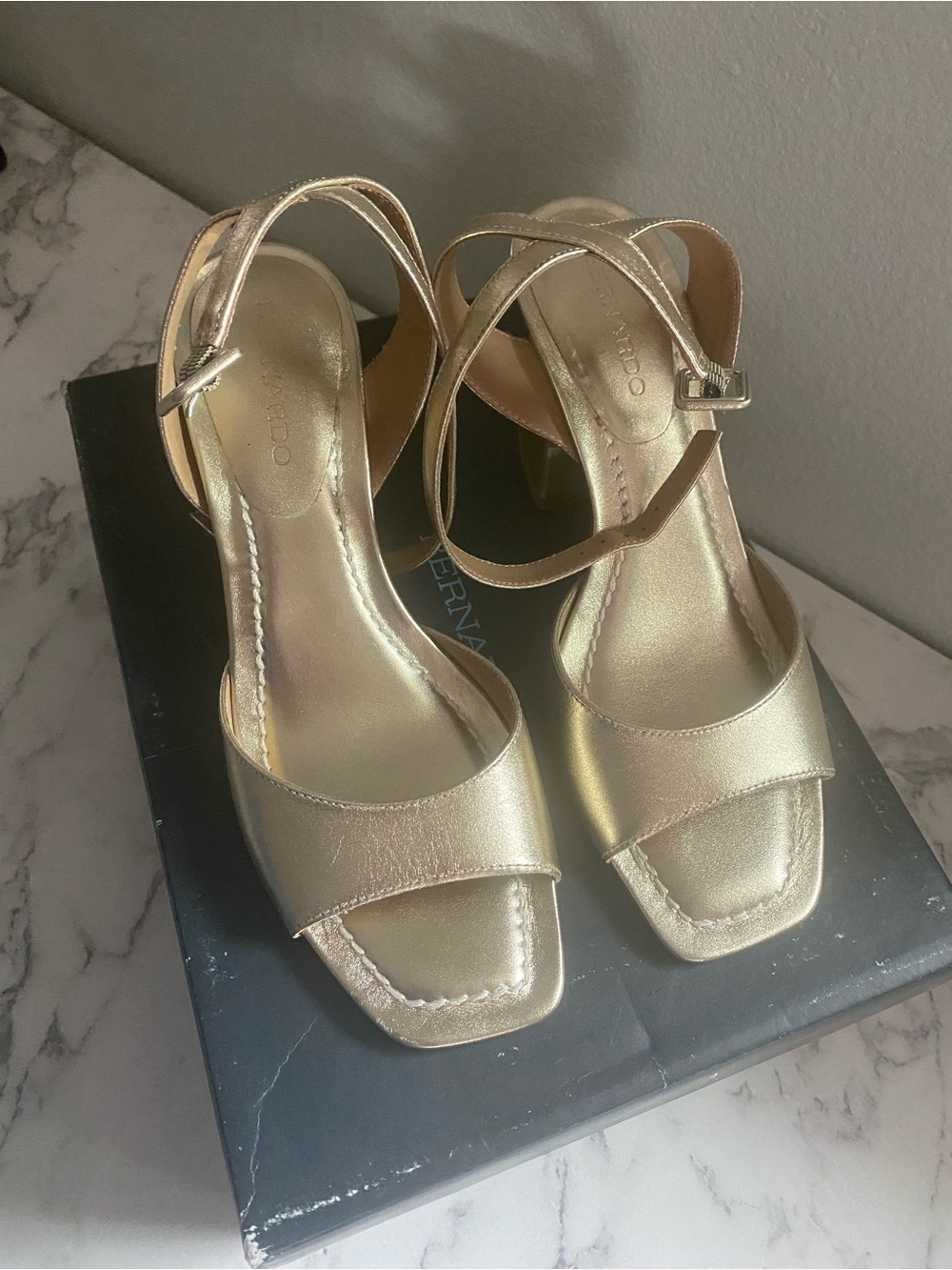 Bernardo Metallic Gold Strappy Block-Heel Sandals